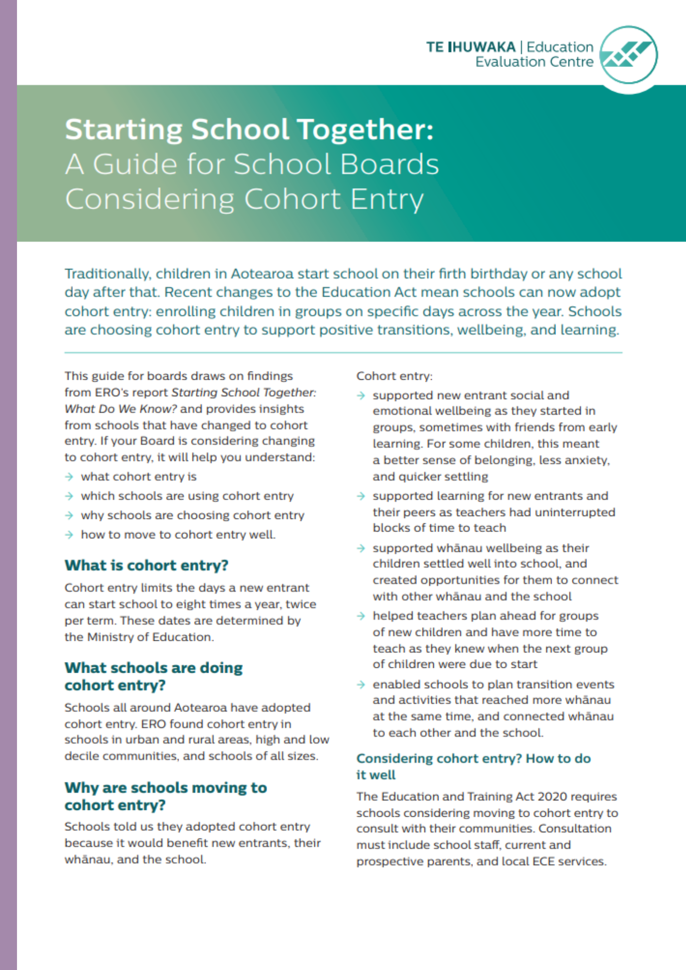 A Guide for School Boards Considering Cohort Entry