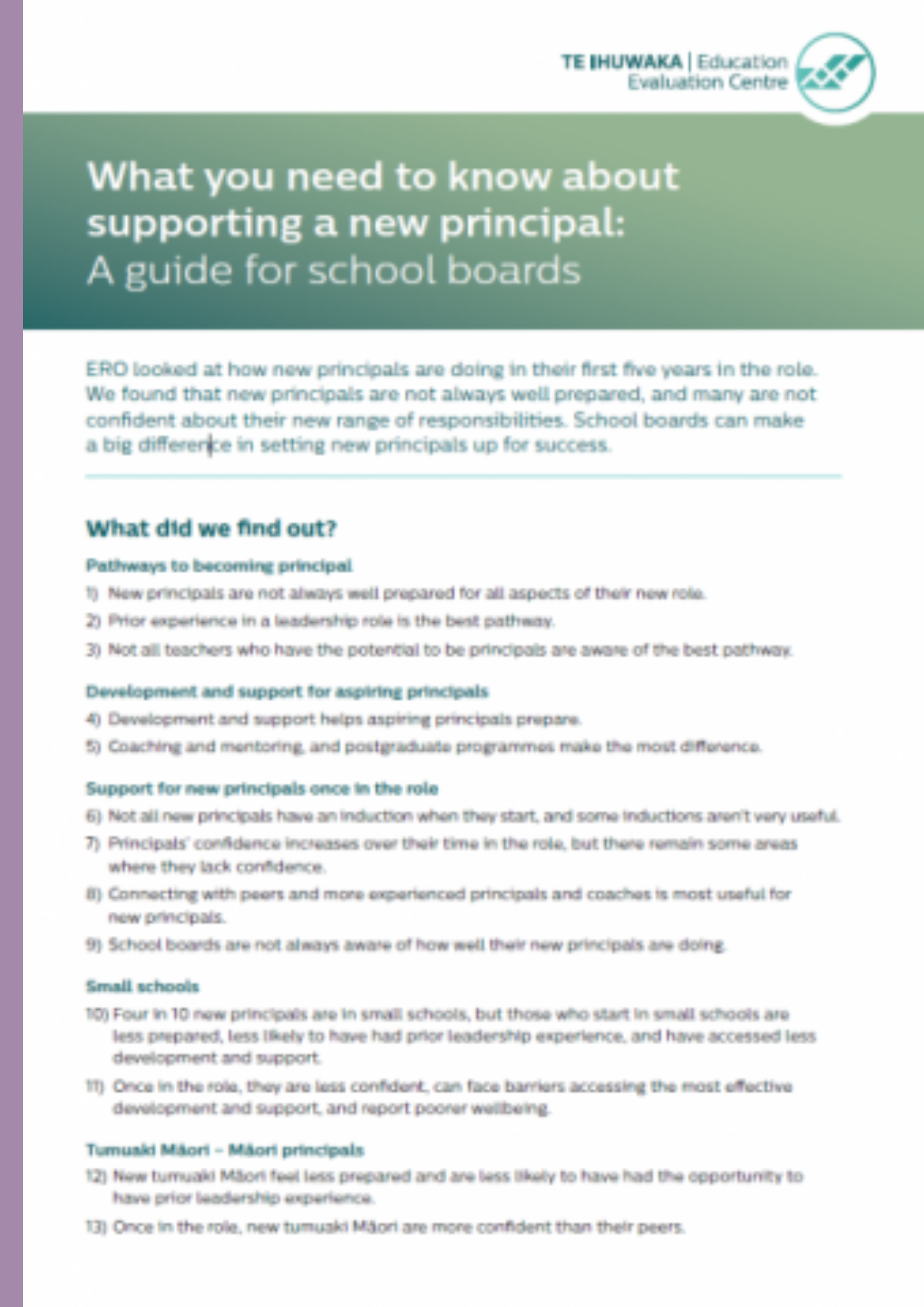 Preparing and supporting new principals - a guide for school boards