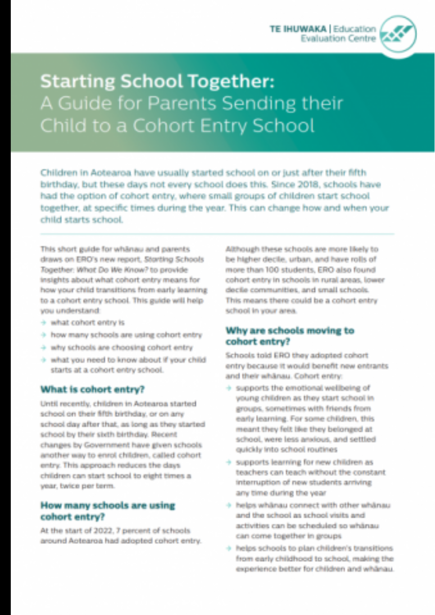 A Guide for Parents Sending their Child to a Cohort Entry School